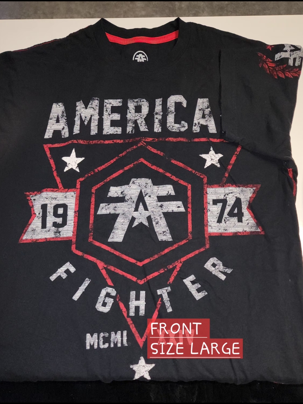 American Fighter Black Tee with White & Red Graphic